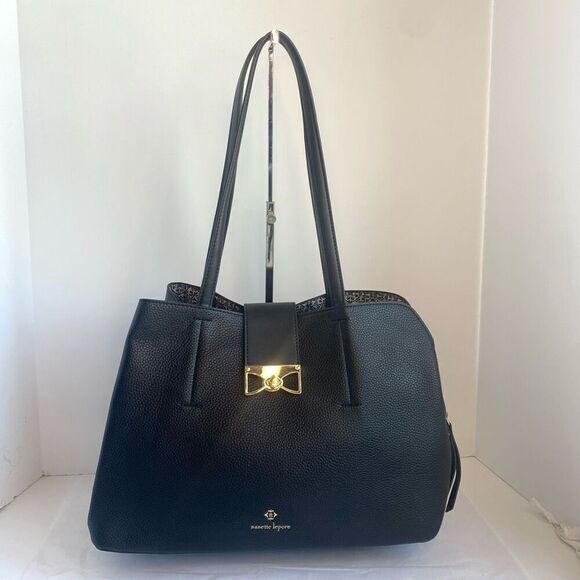 Nanette Lepore Black Purse Pebbled Vegan Leather Tote Shoulder Bag - Picture 1 of 11